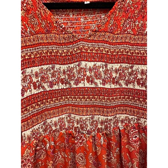 🍒 2/$20 🍒 Red Boho Flowy Long Sleeve Dress with V-Neck sz L - Picture 2 of 8